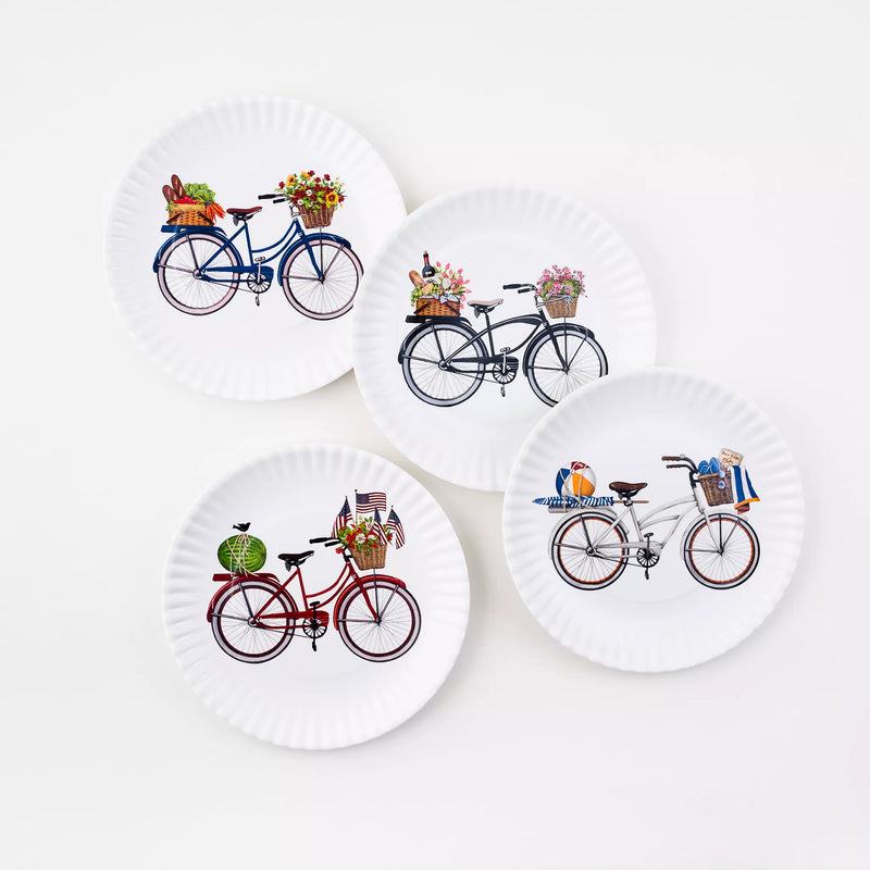 Set Platos Estilo "Papel" de Melamina con Diseño de Bicicleta